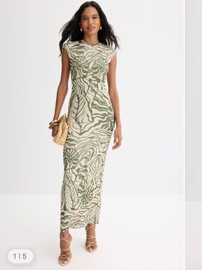 AFRM Cody Crewneck Mesh Maxi Dress Shell Print Sz large